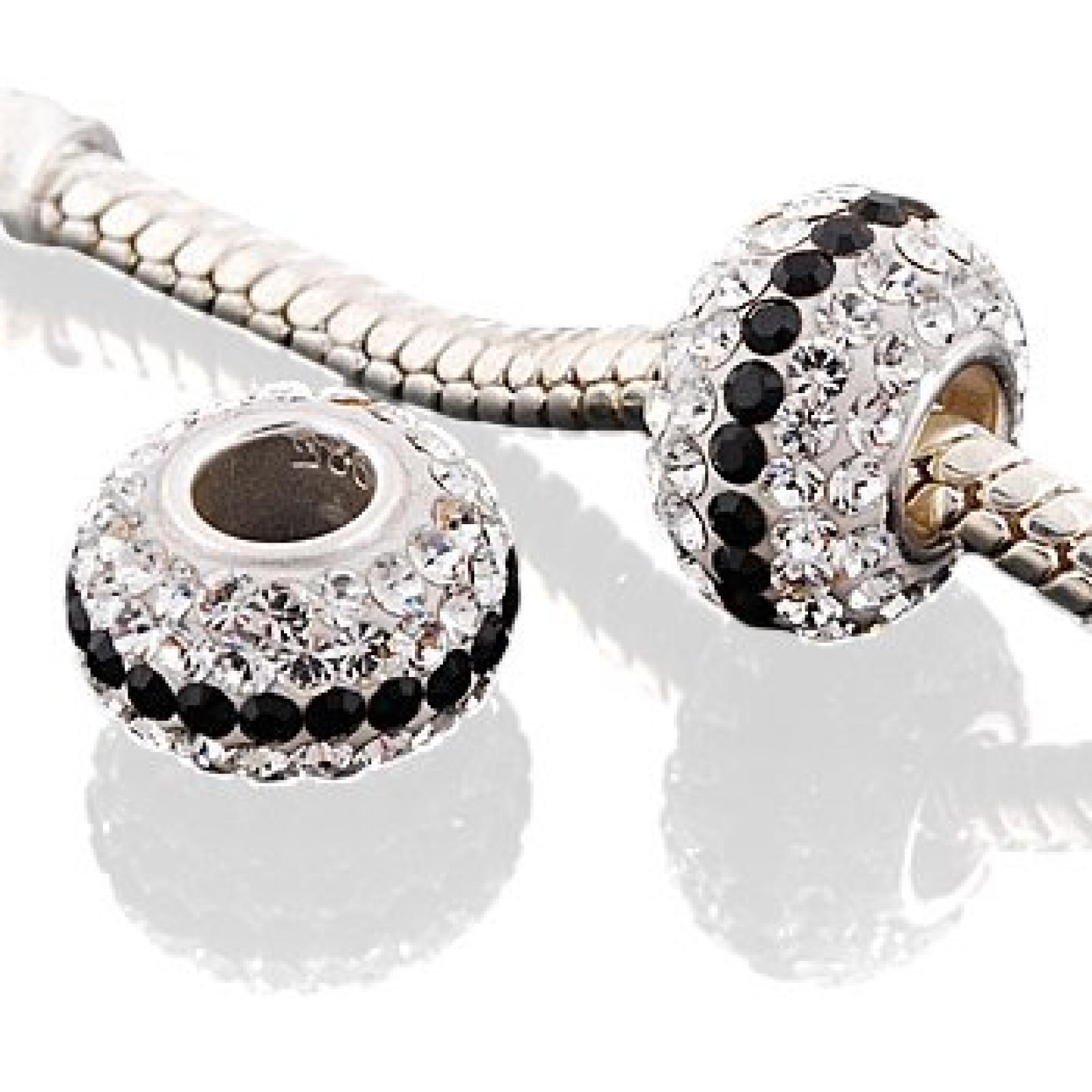 Andante-Stones Original Massiv 925 Sterling Silber Kristall Bead "Blackout" Element Kugel f&uuml;r European Beads + Organzas&auml;ckchen 